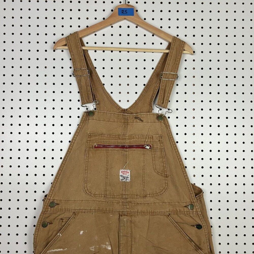 Pointer Brand Overalls Bibs Size 38x30 Vintage 90s Cotton Duck Canvas Brown Hunt